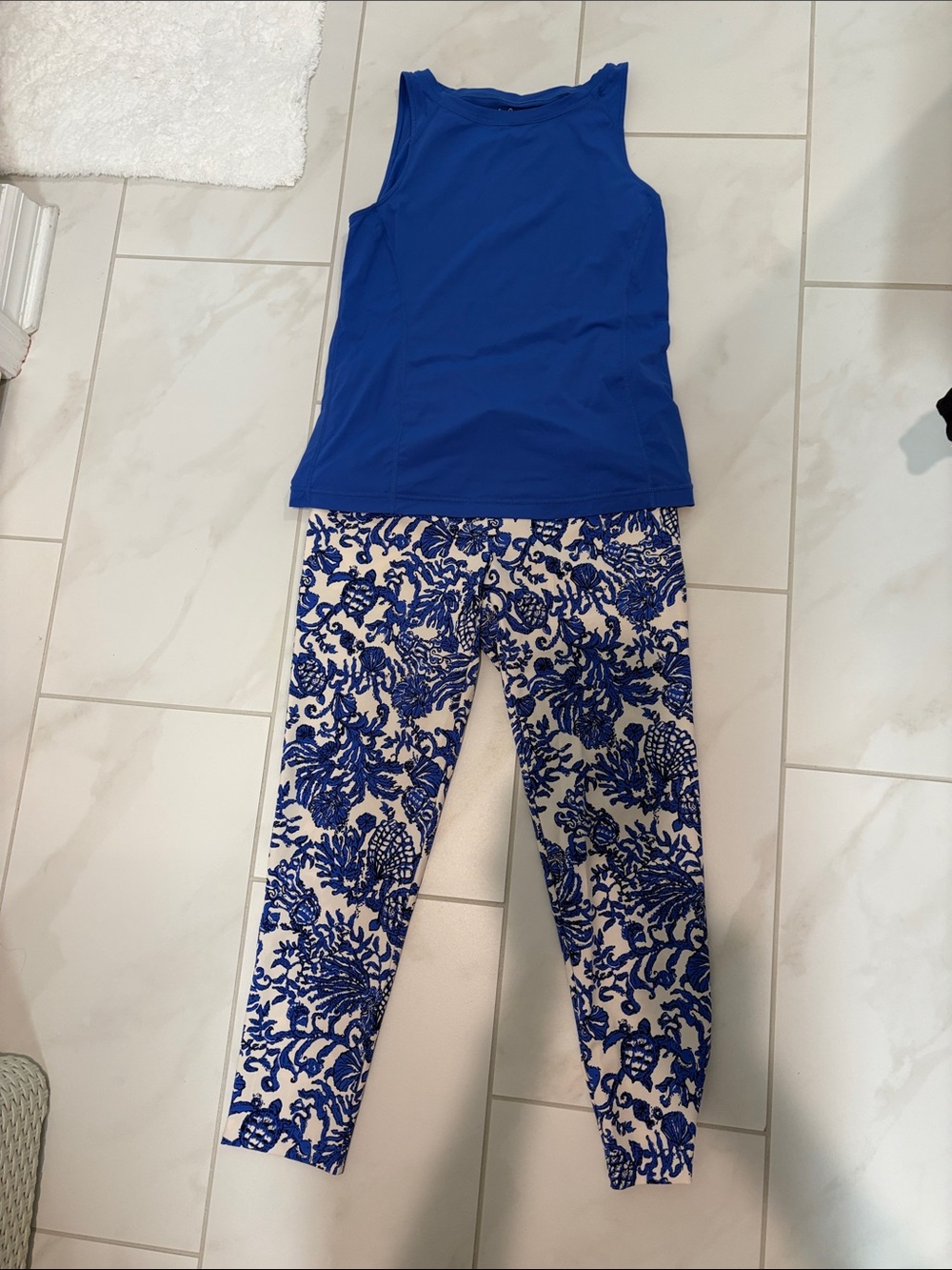 Lilly Pulitzer Royal Blue Tank with White & Blue Printed Leggings